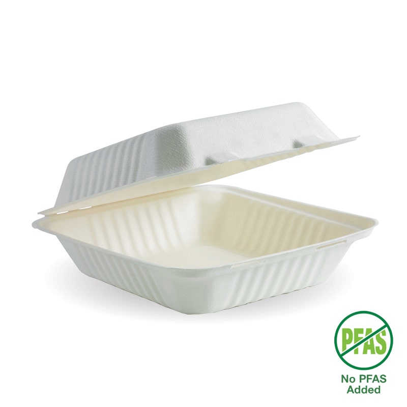 20x22x9cm / 7.8x8x3" White Plant Fibre Clamshell