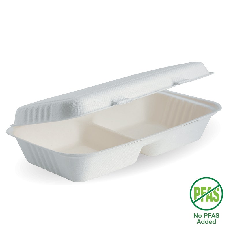 28x16x7cm / 11.6x6x3" 2-Compartment White Plant Fibre Clamshell