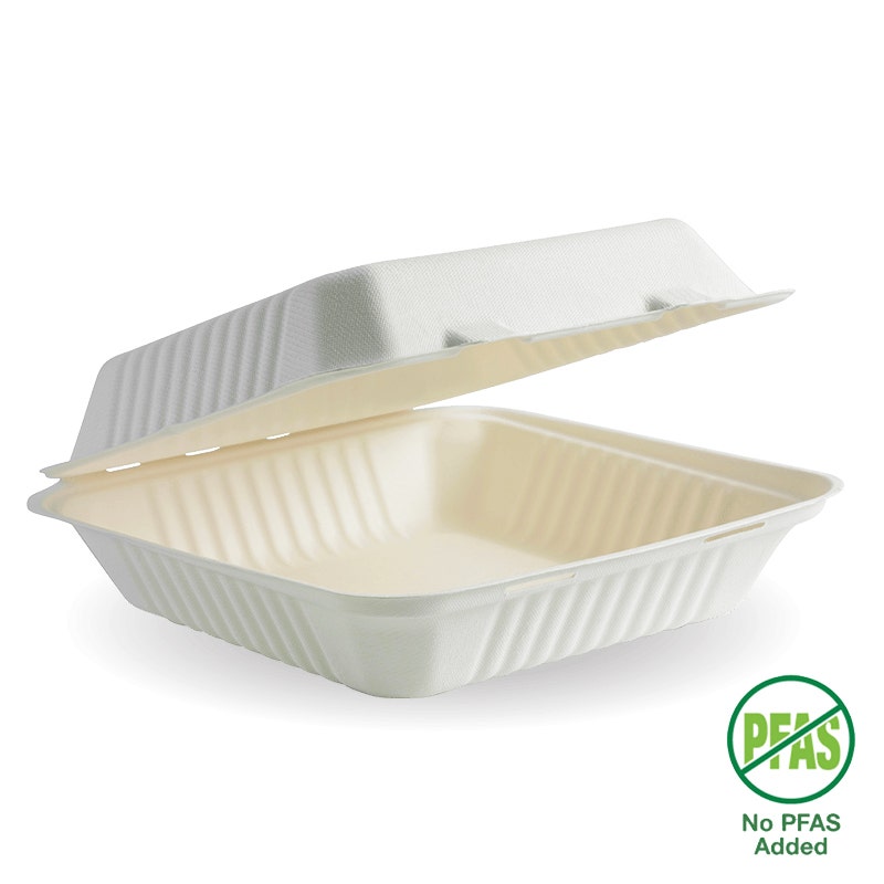 23x23x8cm / 9x9x3" White Plant Fibre Clamshell
