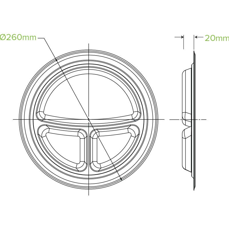 25cm / 10" 3-Compartment Round Plant Fibre Plate 2