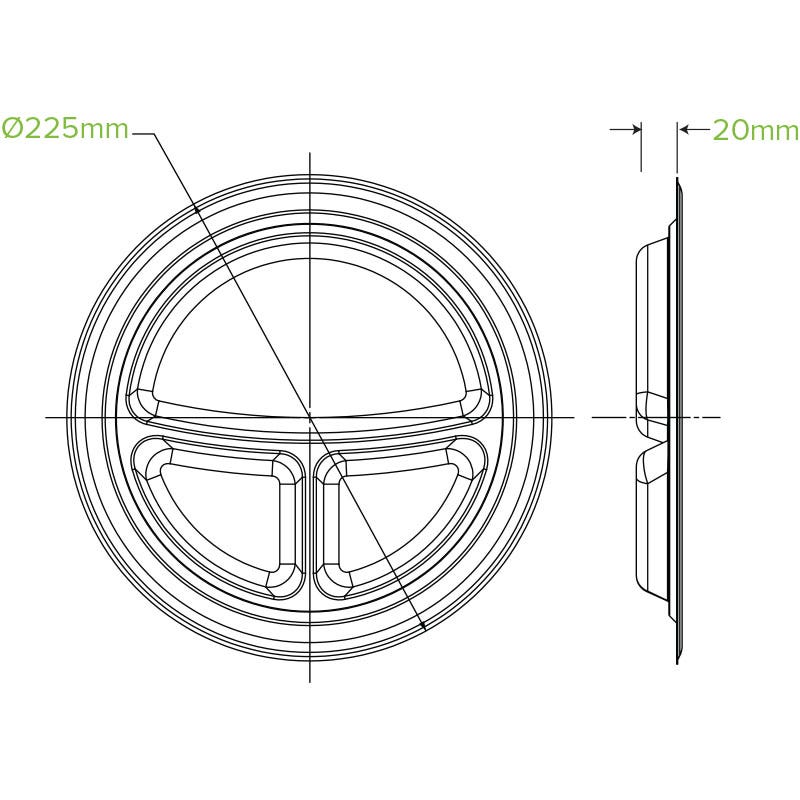23cm / 9" 3-Compartment Round Plant Fibre Plate 2