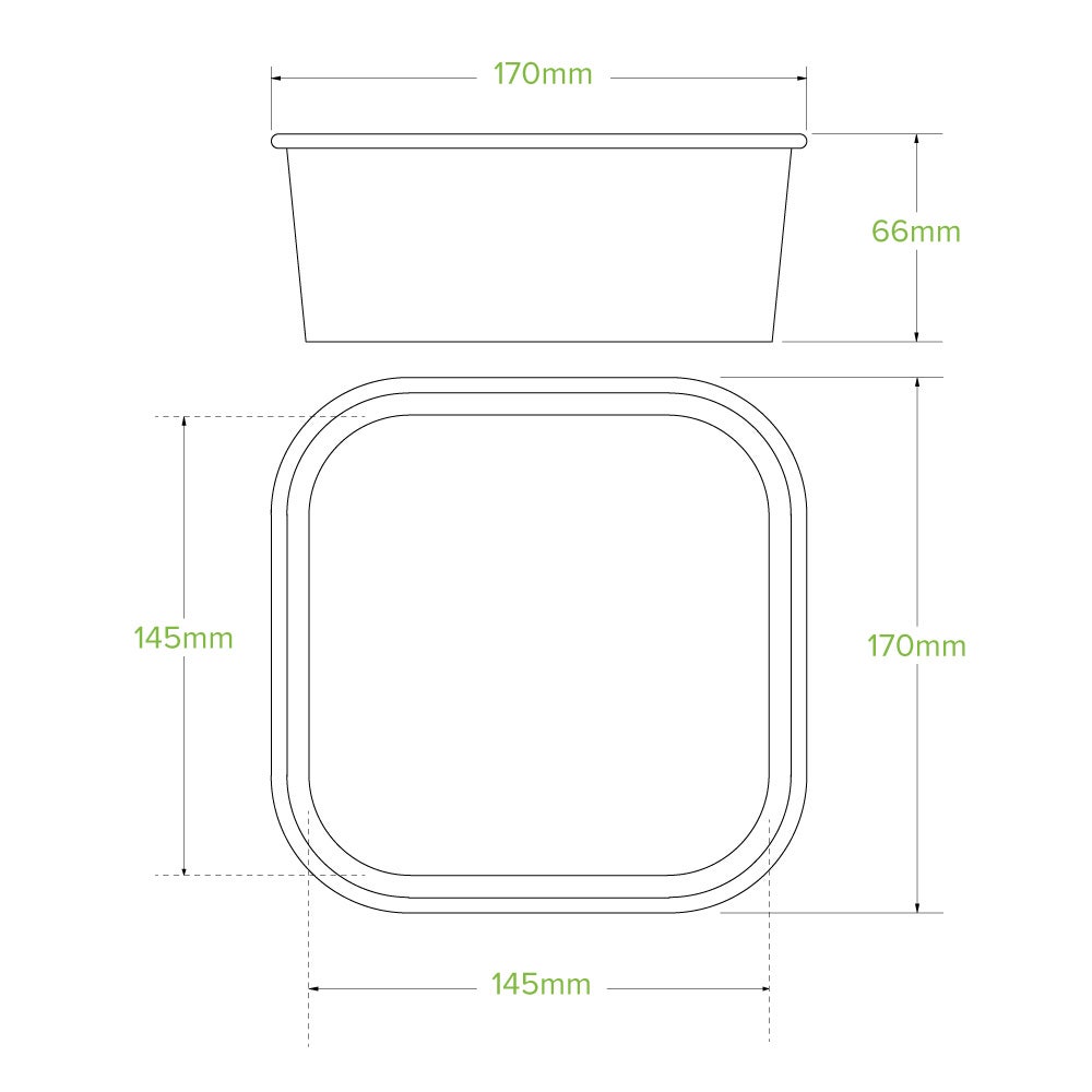 1,200ml White BioBoard Square Takeaway Base 2