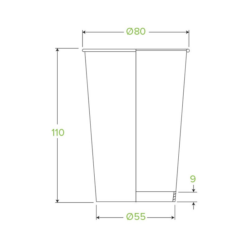320ml / 10oz (80mm) White Green Line Single Wall BioCup 2