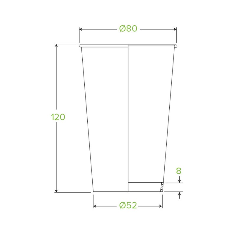 350ml / 12oz (80mm) White Green Line Single Wall BioCup 2