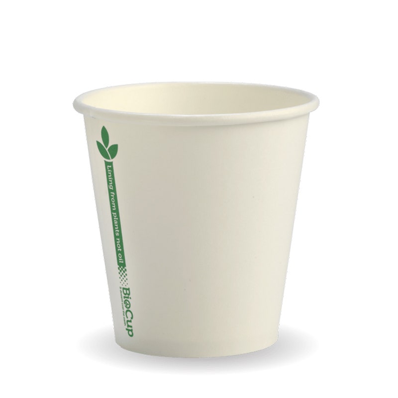 230ml / 6oz (80mm) White Green Line Single Wall BioCup 1