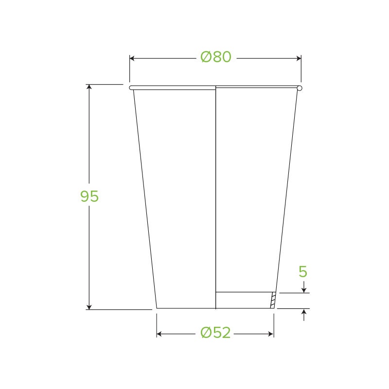 280ml / 8oz (80mm) White Green Line Single Wall BioCup 2