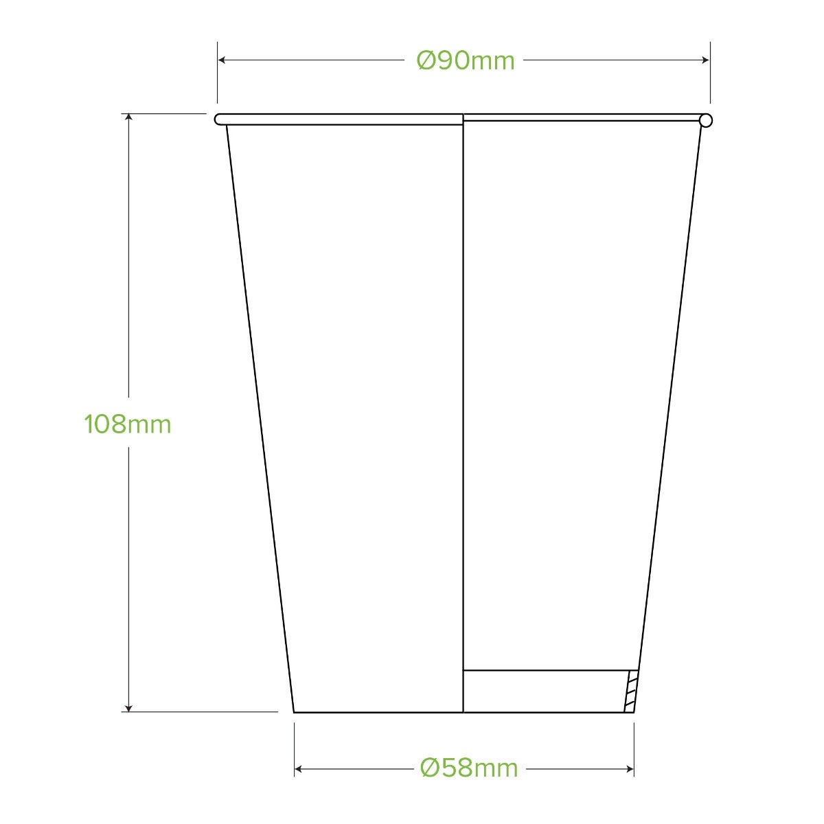 390ml / 12oz (90mm) Green Cold Paper BioCup 2
