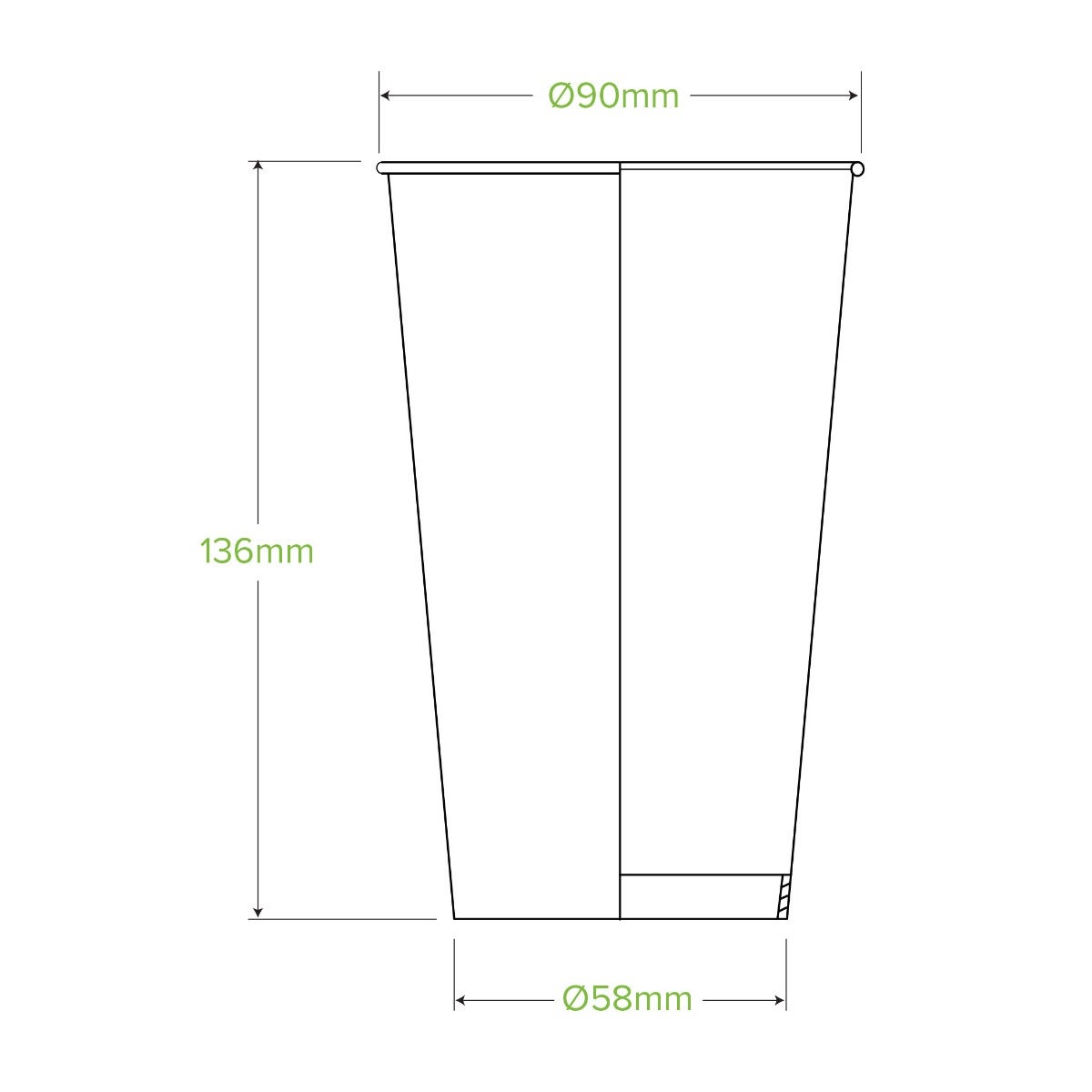 500ml / 16oz (90mm) Green Cold Paper BioCup 2
