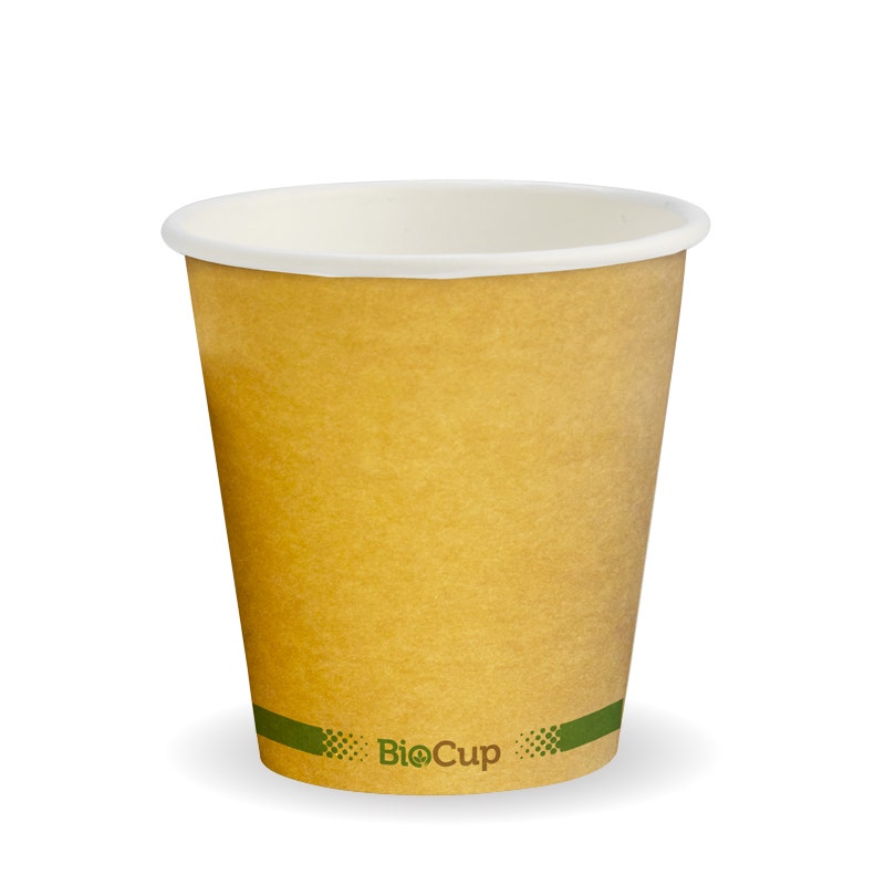 230ml / 6oz (80mm) Kraft Green Stripe Single Wall BioCup 1