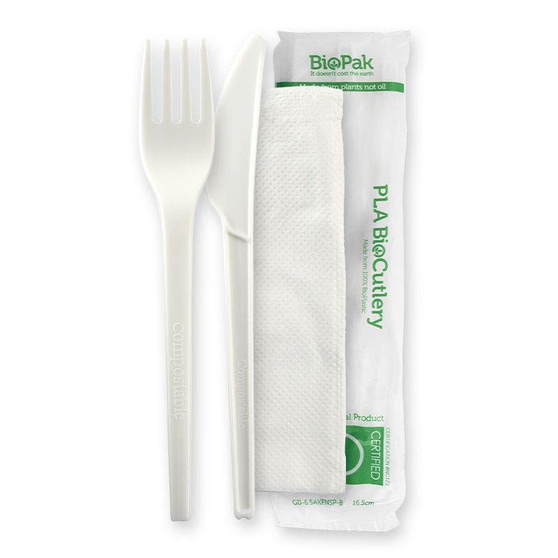 16.5cm / 6.5" PLA Knife, Fork & Napkin Set 1