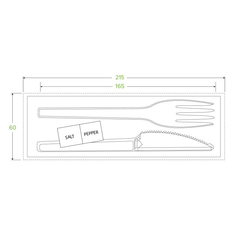 16.5cm / 6.5" PLA Knife, Fork, Napkin, Salt & Pepper Set 2