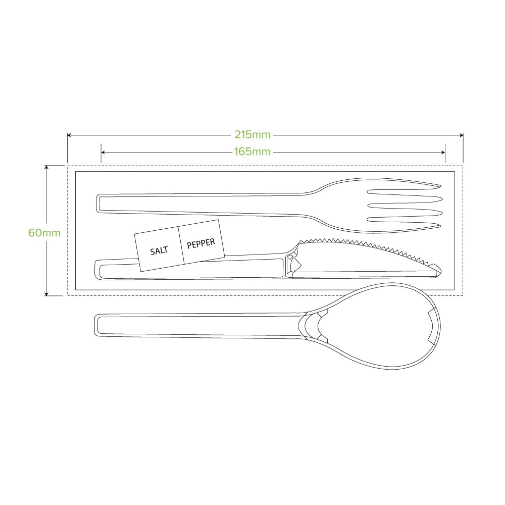 16.5cm / 6.5" PLA Knife, Fork, Spoon, Napkin, Salt & Pepper Set 2