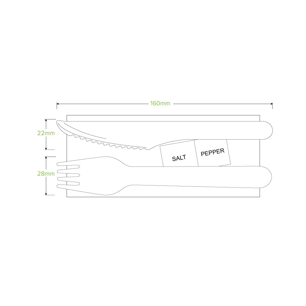16cm Coated Wood Knife, Fork, Napkin, Salt & Pepper Set 2