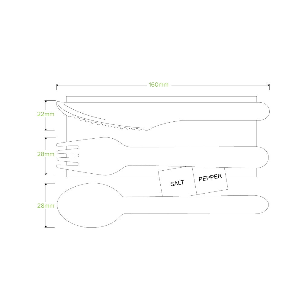 16cm Wood Knife, Fork, Spoon, Napkin, Salt & Pepper set 2