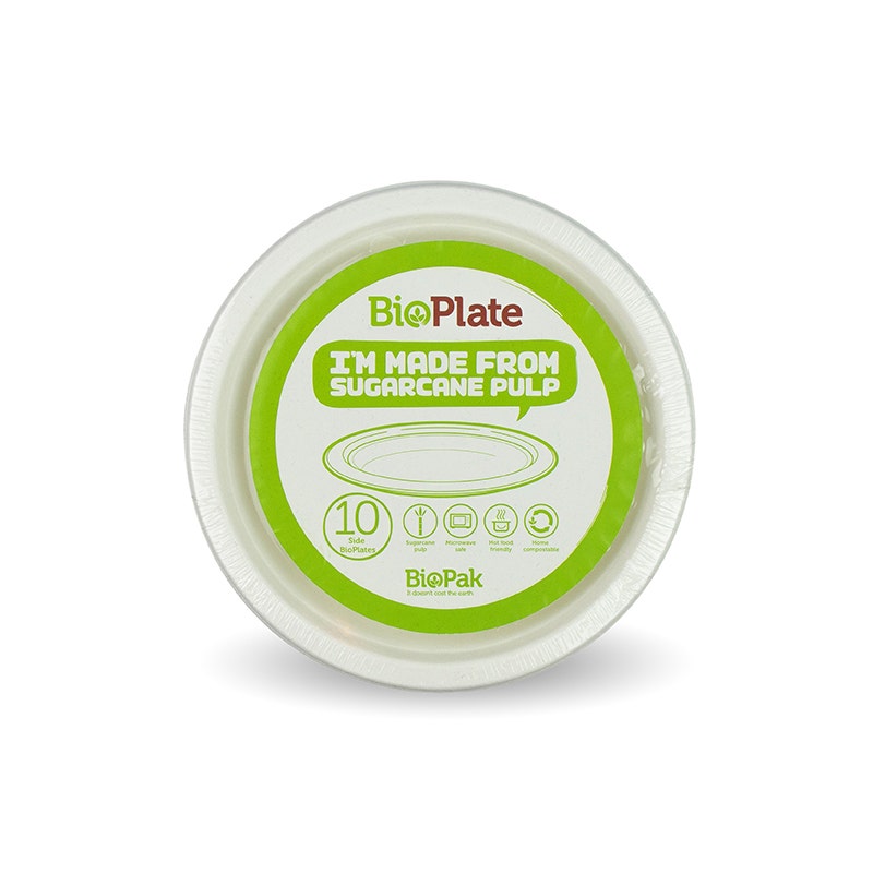 10 Pack - 18cm / 7" Round Plant Fibre Plates in Plastic Sleeves 1