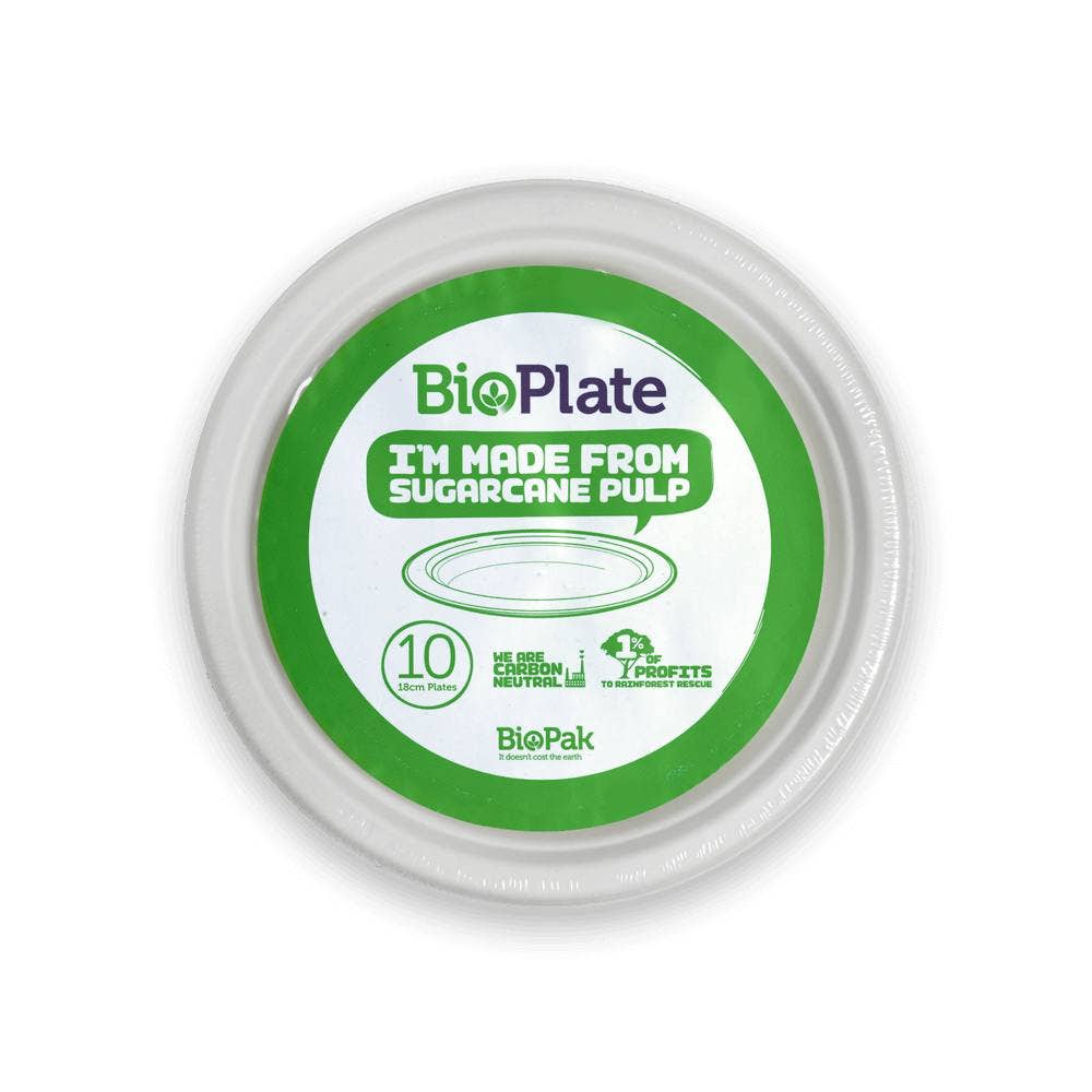 10 Pack - 18cm / 7" Round Plant Fibre Plates in Plastic Sleeves 1