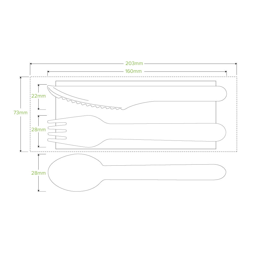28 Pack - 16cm FSC™ Wood Fork, Knife, Spoon & Napkin Sets 2